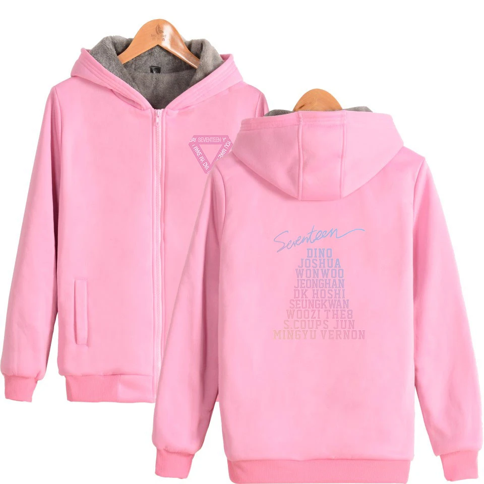 

SEVENTEEN Fashion Winter Thick Cap Zipper Hoodies Men Coat Men/Women Casual Print Hip Hop Hoodie Sweatshirts