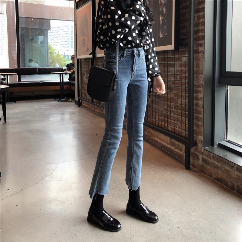 Женские брюки с высокой талией pantalon femme черные случайный звонок весна-осень 2019 |