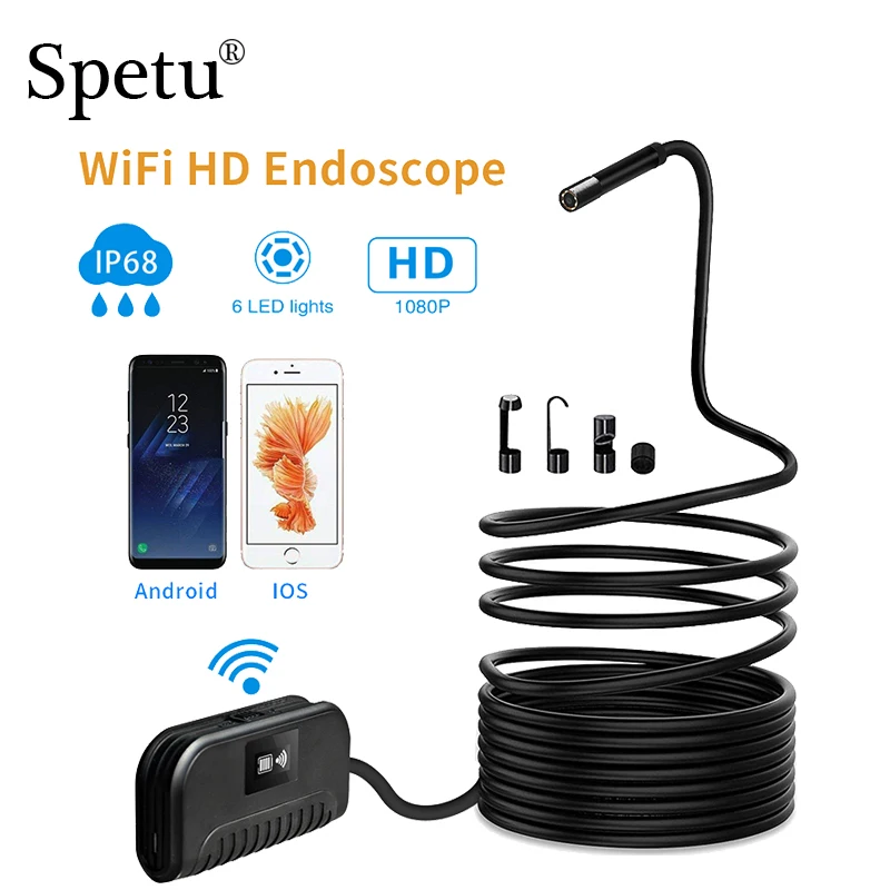 Spetu автофокусом 2MP CMOS 1080 P HD Водонепроницаемый Wi-Fi трубы телефото эндоскопа мини бороскоп камера для осмотра внутренней поверхности для IOS/Android