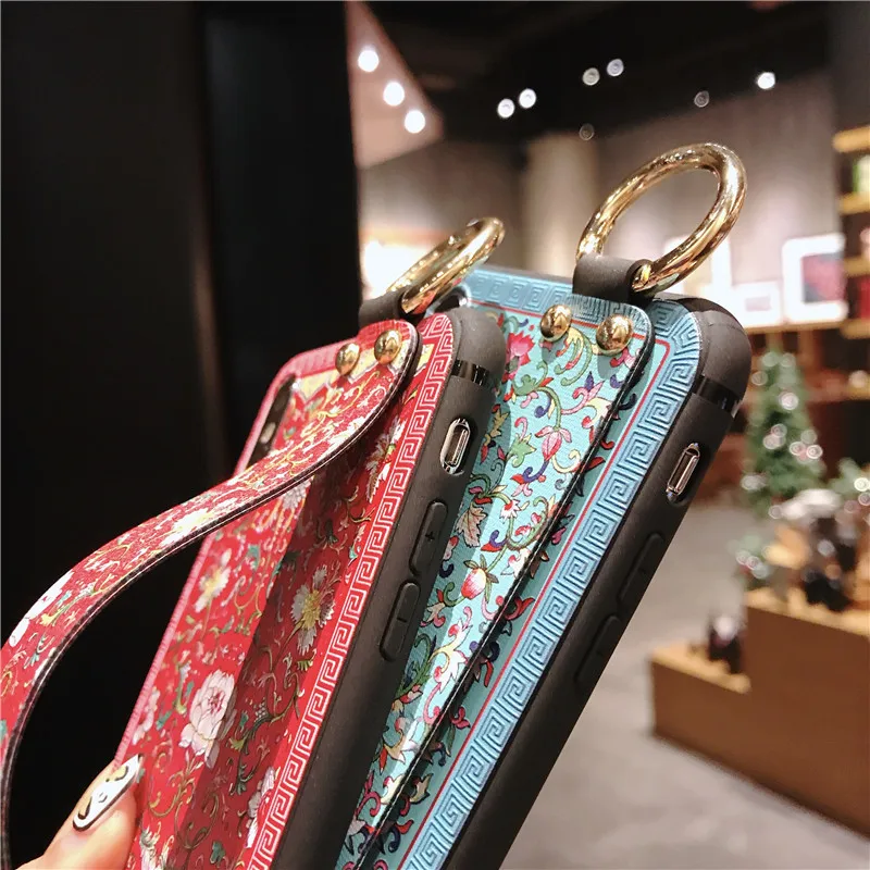 Чехол в стиле ретро с цветами для samsung Galaxy Note 10 10+ 9 8 S10 S9 S8 Plus, ремешок на руку, чехол s, мягкий чехол из ТПУ с подставкой