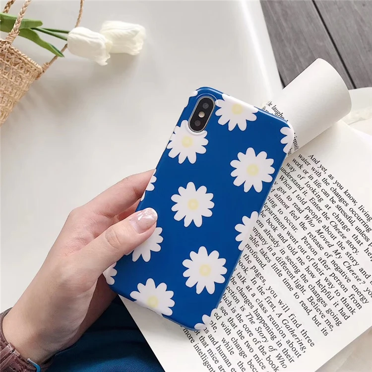 Ретро красочный чехол для телефона с цветами для iphone XS Max чехол для iphone X XR 8 7 6S 6 Plus модные Матовые чехлы IMD Capa Fundas - Цвет: Небесно-голубой