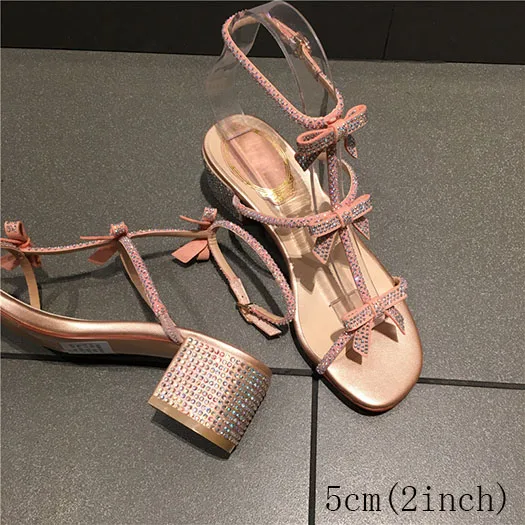 pink 5cm Праздничная Роскошная обувь с милым бантиком; большие размеры; женские дизайнерские шикарные черные босоножки с ремешком на щиколотке; туфли-лодочки - Цвет: pink 5cm
