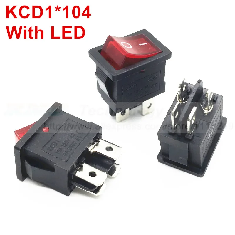 10 шт./лот тонкий Кулисный Переключатель KCD1-104 AC 250V 6A 4 Pin черный красный с светодиодный вкл/выкл I/O SPST Оснастка В мини лодке - Цвет: Красный
