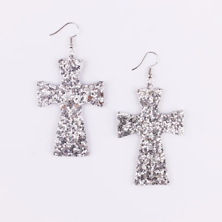 Handcrafted Glitter Cross Leather Earrings Geometric Multicolor Paillette Dangle Drop for Women Girls | Украшения и аксессуары