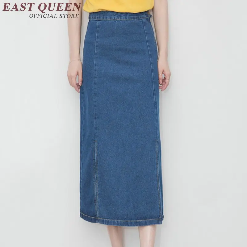 Женская джинсовая юбка длинная Осенняя с разрезом сбоку KK1667 H|jean skirt long|fashion long