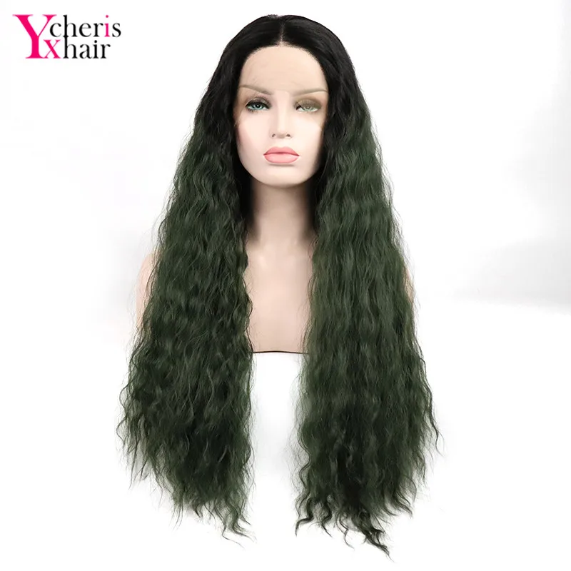 YXCHERISHAIR синтетические волосы на кружеве Искусственные парики темно зеленые для
