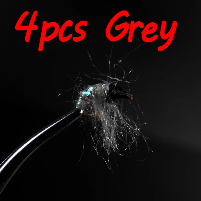 4pcs grey Размер 14 тонущий крючок Скад мухи Нимфы креветки для ловли нахлыстом форель оранжевый серый розовый зеленый цвет - Цвет: 4pcs grey