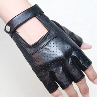 summer men semi finger gloves genuine leather hole breathable half finger gloves for women free shipping