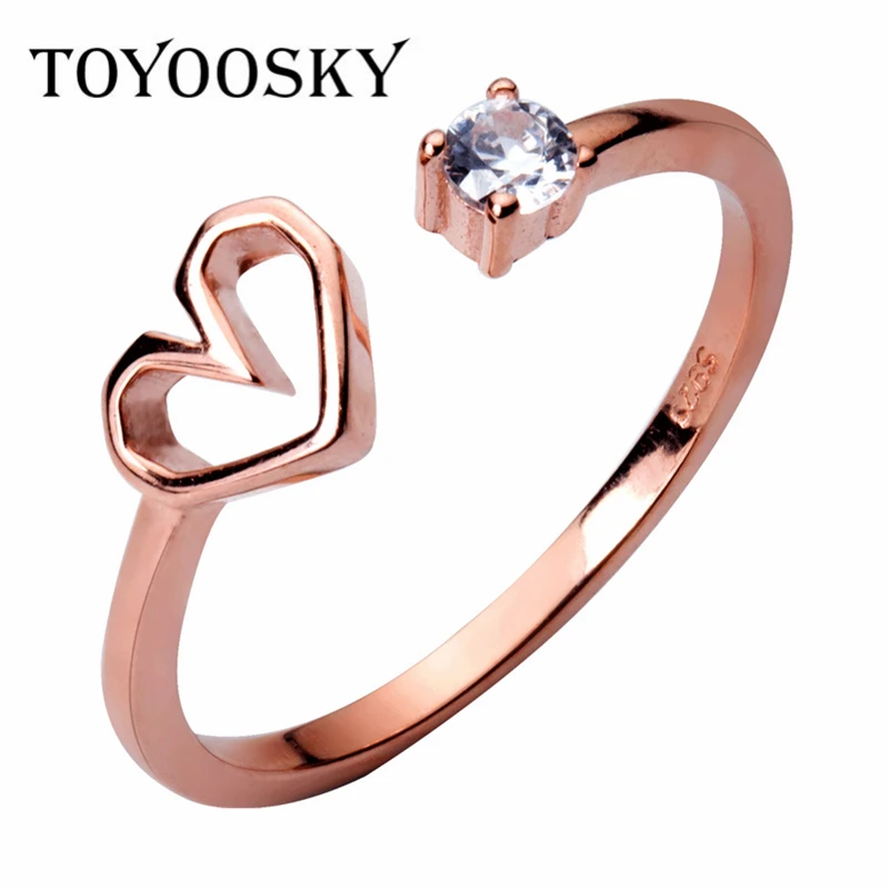 

TOYOOSKY 925 пробы, серебряное кольцо с сердечком, женское Кристальное Открытое кольцо в полой форме, милое кольцо, ювелирное изделие, подарок