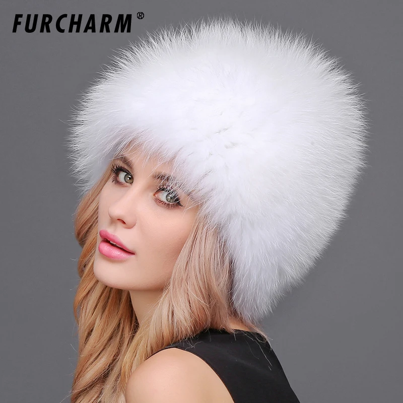 Зимняя меховая шапка для женщин пушистая вязаная из лисьего меха повседневные