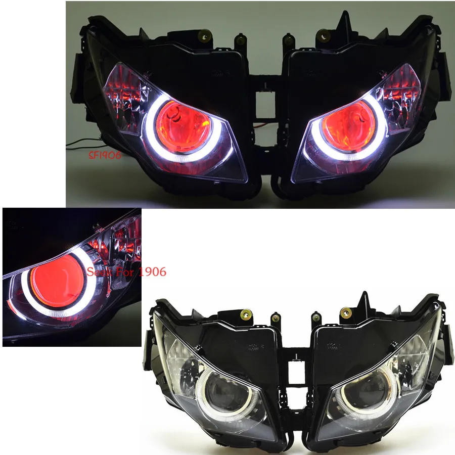 

Assembled Custom Modified White Angel&Red Demon Eyes HID Projector Conversion Headlight W/ Fit For Honda CBR1000RR 12-16