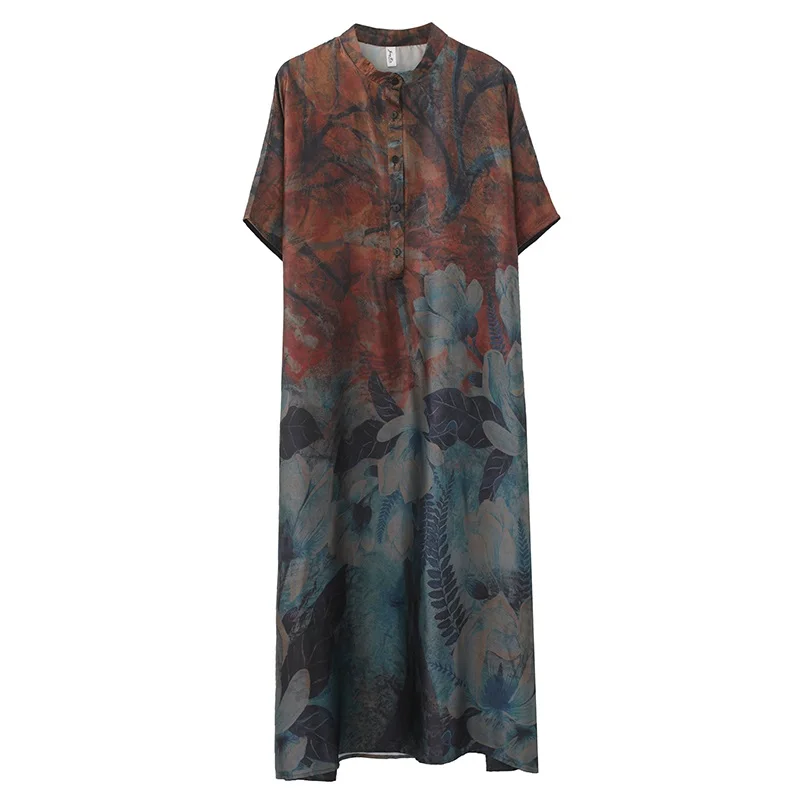 Женское шифоновое шелковое платье с коротким рукавом в винтажном стиле повседневное длинное летнее рубашка