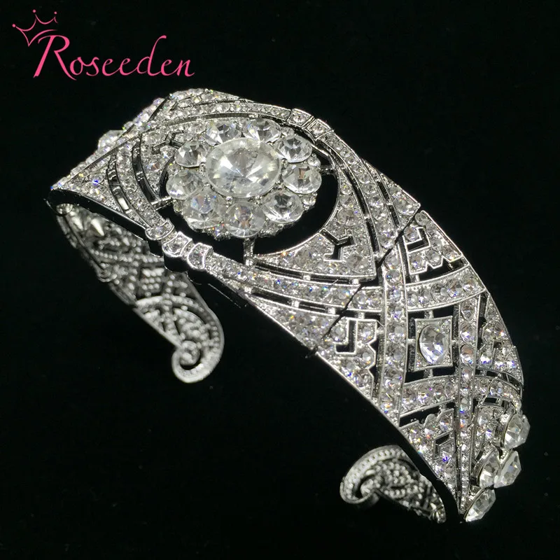 Rhodium Silver Новинка, регулируемая свадебная тиара Meghan Markle, королевские диадемы Mary со стразами, Королевская корона, свадебные украшения для волос RE3037 - Окраска металла: Rhodium Silver