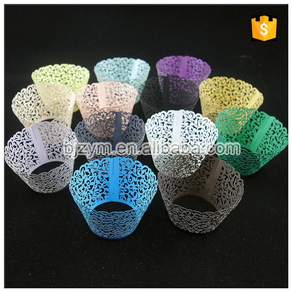 Beautiful Jade Color baking cup decorating pearl paper cakes molds laser cut vine design Cupcake Wrapper 12pcs on sale promotion |