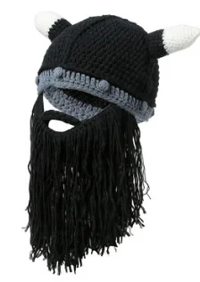 Черный Горячая Распродажа мужские варвары Vagabond Viking Beanie роговые шапки ручной работы зимние теплые подарки на день рождения крутые забавные Кляпы шапка на Хэллоуин - Цвет: Черный