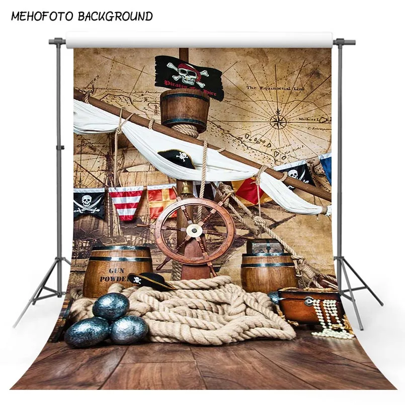 

Pirate Birthday Backdrops For Photography Baby Ship Deck World Map Party Child Portrait Photo Backgrounds Photocall Photo Studio