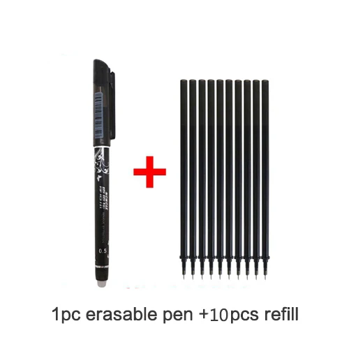 black 1pen 10 refill 20 шт./компл. стираемая ручка стержень сменный гелевый ручка 0,5 мм штанга Magic Blue с черными чернилами стираемый ручка школьные канцелярские принадлежности инструмент подарок - Цвет: black 1pen 10 refill