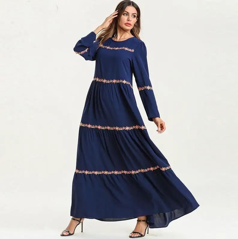 Dark blue dress Размера плюс абайя халат Дубай Кафтан Абая для женщин кимоно кардиган мусульманский хиджаб платье Рамадан эльбисе турецкая исламская одежда - Цвет: Dark blue dress