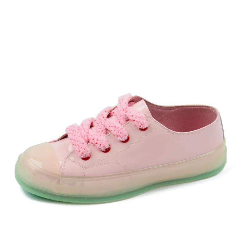 Pink Donna-in/женские прозрачные кроссовки на плоской подошве; кожаная обувь на шнуровке; Повседневная модная обувь на плоской подошве; Прозрачная женская обувь на низком каблуке; - Цвет: Pink