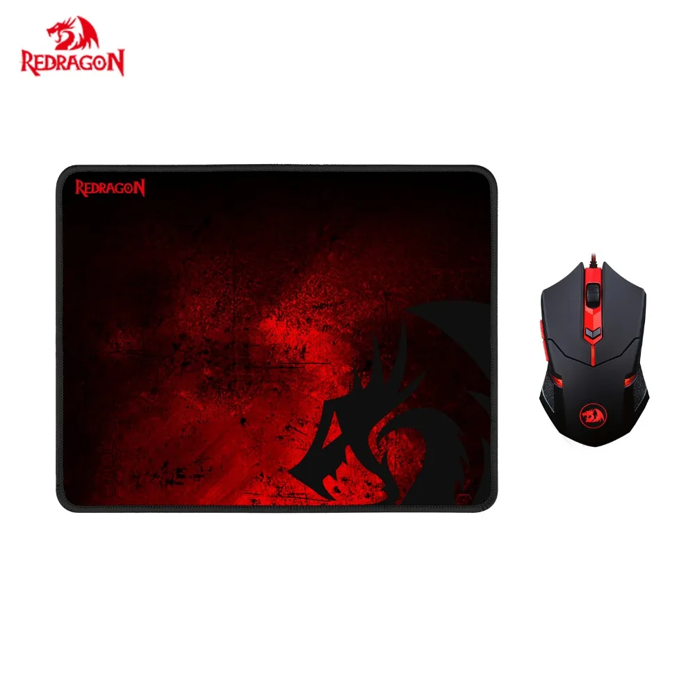 Игровая мышь Redragon M601-BA и большой коврик для мыши Combo , 3200 DPI красная светодиодная подсветка USB Проводная мышь и коврик для мыши