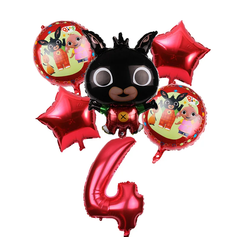 red 6 шт./лот 73*50 см мультфильм Bing Bunny 32 дюймов номер фольги воздушный шар кролик шары День рождения украшения Детские шары globos - Цвет: red
