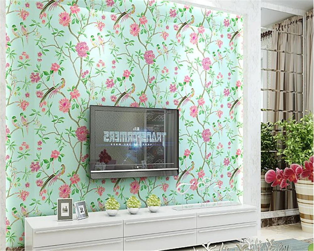 3D обои для гостиной в современном стиле с цветами и птицами Классические