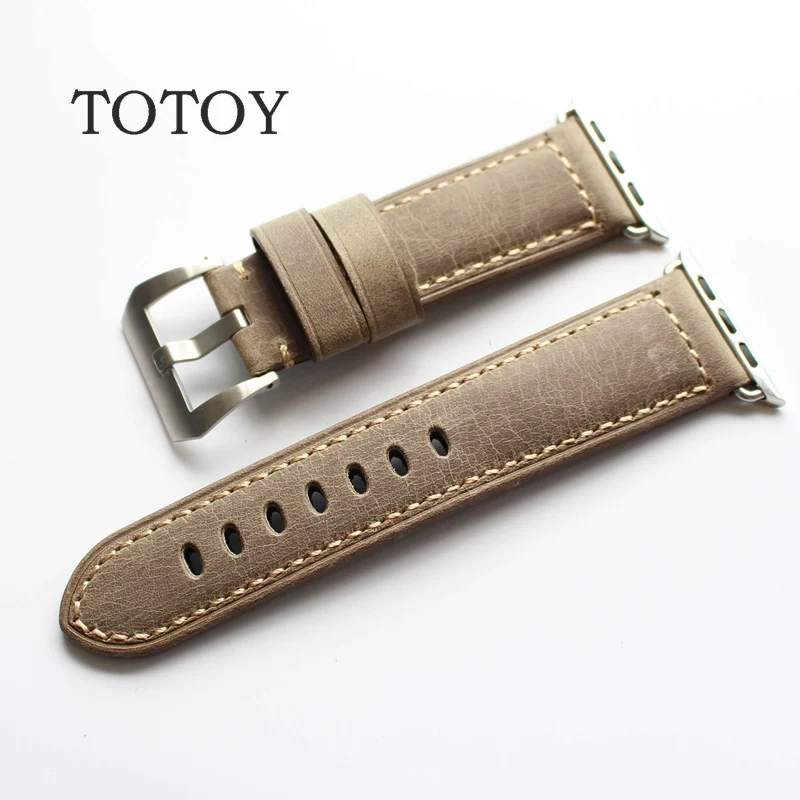 TOTOY Кожаные Ремешки для наручных часов ручной работы подходят Apple Watch спортивные