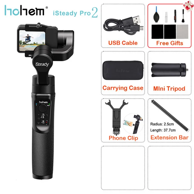 Hohem iSteady Pro/Pro2 ручной шарнирный стабилизатор для камеры GoPro встроенный Батарея для экшн-Камеры GoPro Hero 7 black/6/5/4 Для sony RX0/SJCAM экшн Камера - Цвет: iSteady Pro 2 kit 3