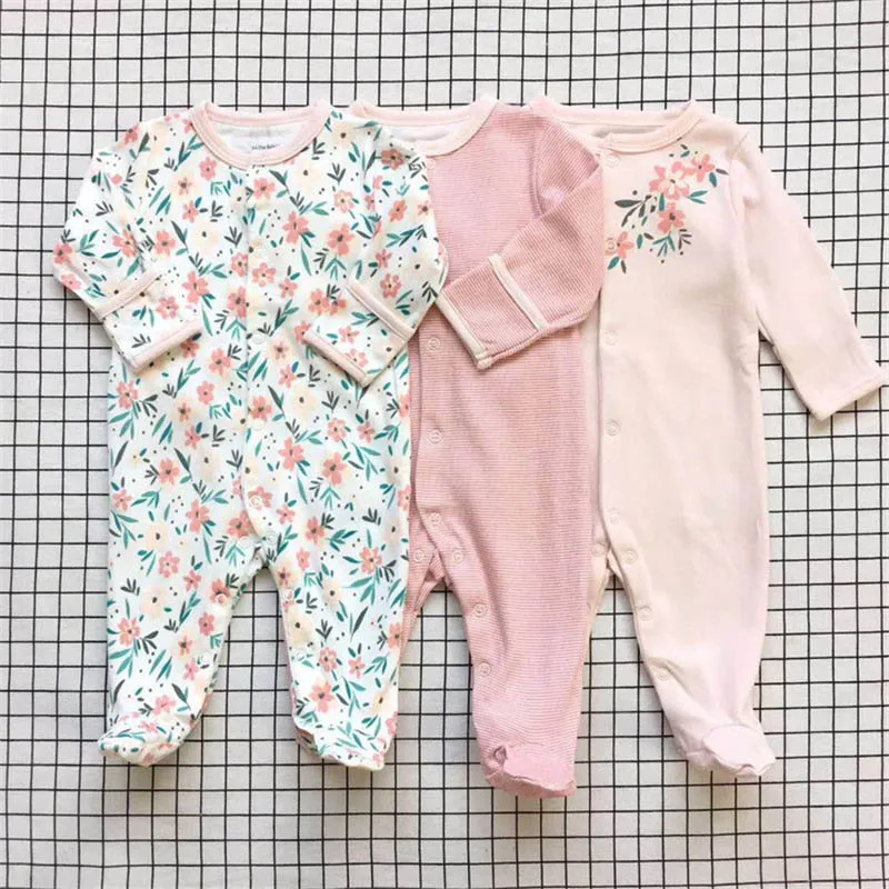 Baby Footies with Button Closure 100% Cotton Girl/Boy Footie Sleepwear Pajamas 0-12 Months 3 Pack | Детская одежда и обувь
