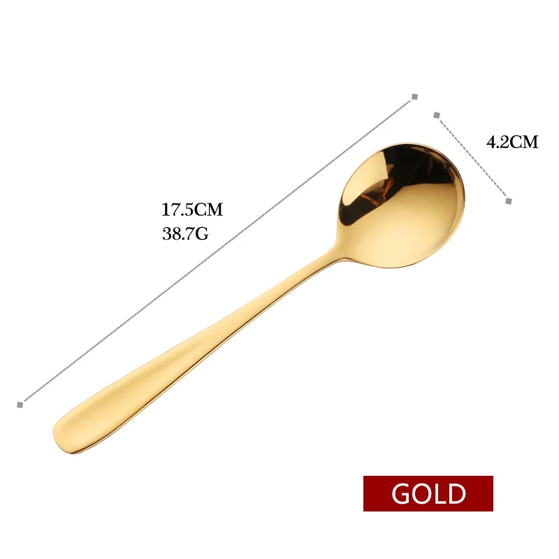 gold Новая красочная сервировочная ложка из нержавеющей стали круглой формы, ложки для кофе, ложки для мороженого, десерта, чайная ложка, посуда, кухонные инструменты для кафе - Цвет: gold