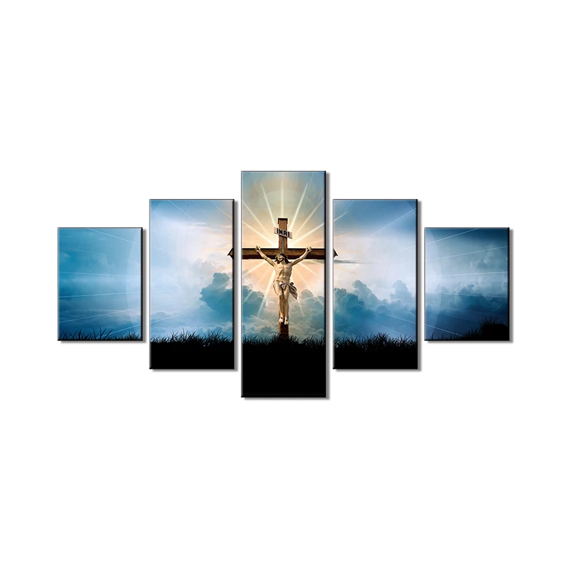 Настенный декор Распятие Иисуса на кресте холст религиозная живопись 5 панели