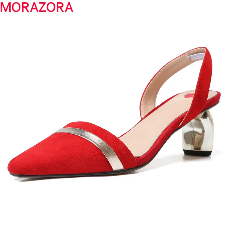 MORAZORA/2019 горячая распродажа Женские сандалии замшевые кожаные туфли с острым