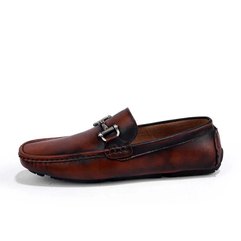 Mens Casual Shoes Slip on Brown Black Men Flats Split Leather Spring Summer Big Size Male Luxury Fashoin Footwear | Обувь