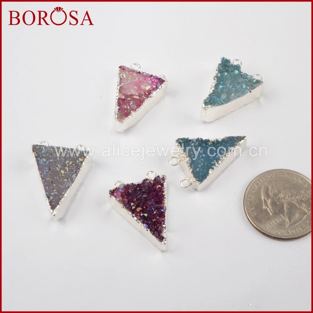 BOROSA треугольник натуральный серебристый цвет Drusy Кристалл чистого