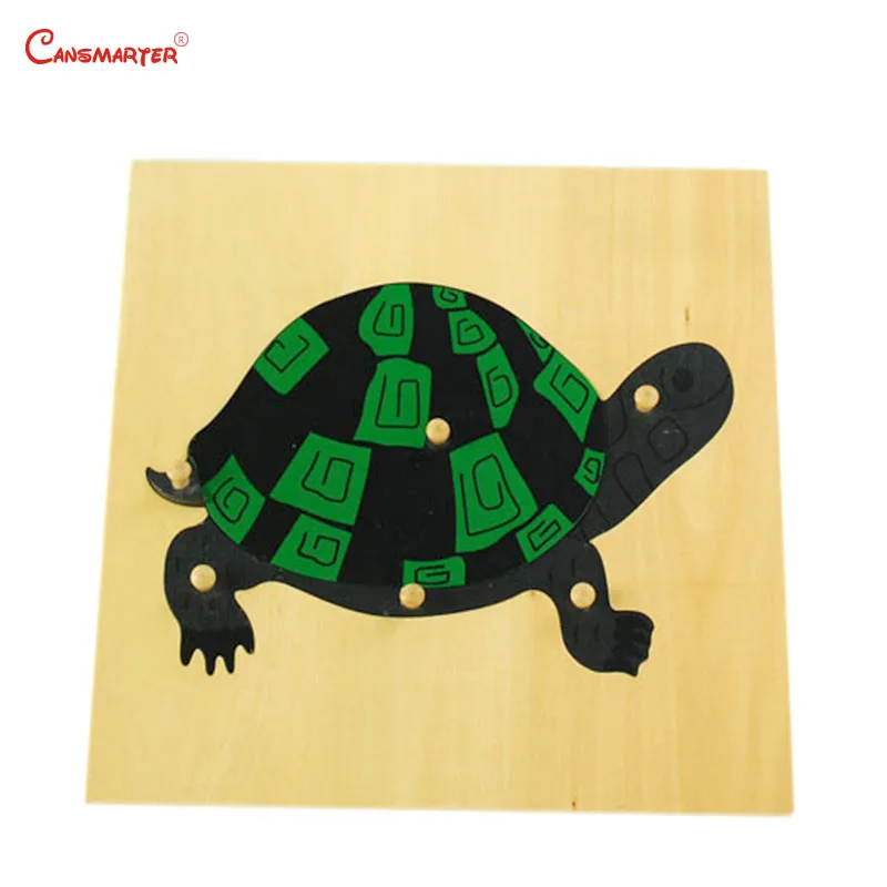 Turtle Деревянные растения и животные Пазлы 3D для детей Монтессори дошкольного возраста с ручкой доска Детский дом игрушки игры - Цвет: Turtle