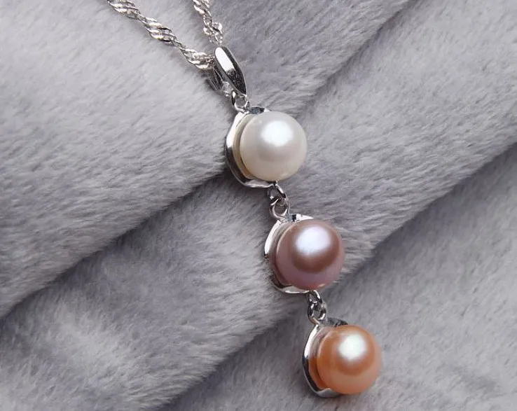 Ожерелье из натурального пресноводного жемчуга с серебряной цепочкой размер 8-9