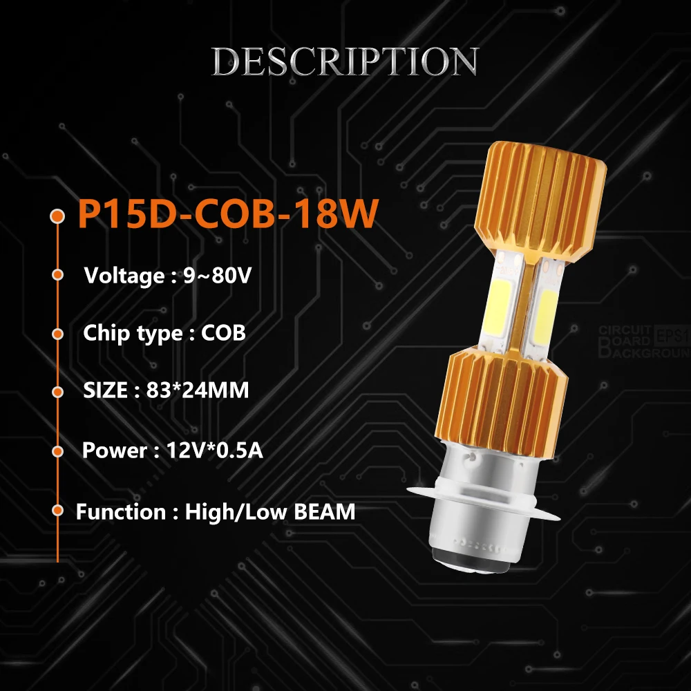 YM E-Bright 2 шт Мотоцикл P15D COB высокий/ближний свет 1200LM светодиодный фара 9-80 в противотуманная фара для вождения скутера Авто велосипедные фары