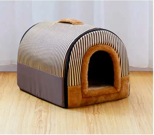 Brown Stripe Мягкая кровать для домашних животных, кошек, собак, дом с водонепроницаемым покрытием для больших собак - Цвет: Brown Stripe