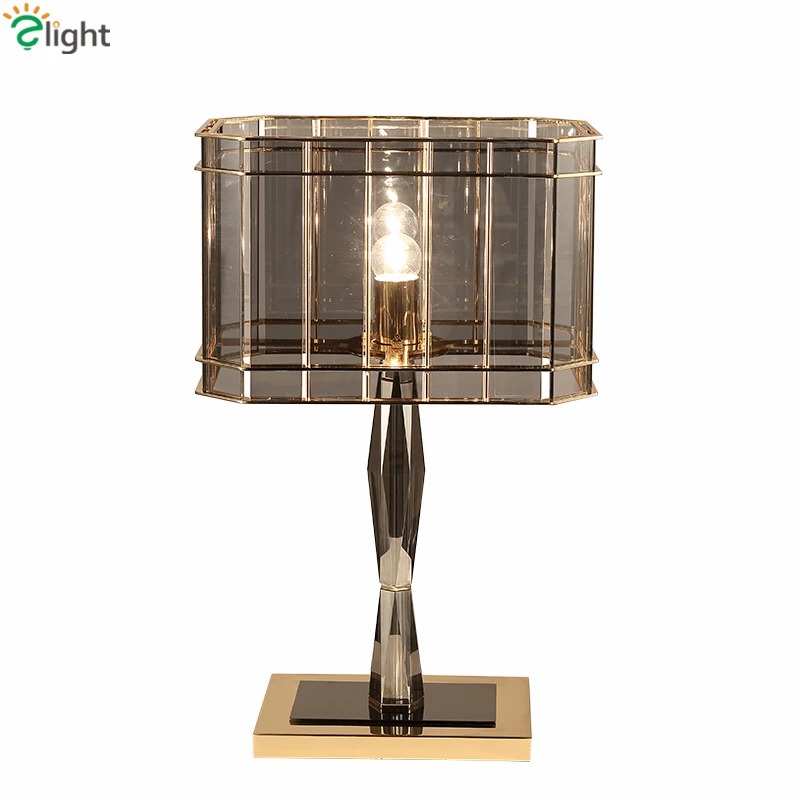 

Post Modern Luxury Gray Glass Crystal Led Table Lamp Lustre Plate Metal Desk Lamp Bedside Lam Luminaire Lamparas Indoor Lighting