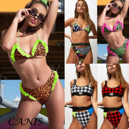 Сексуальный купальник с леопардовым принтом на подкладке с push-up-бюстгальтером, треугольными трусиками и оборками 2019 года летний новый женский купальник