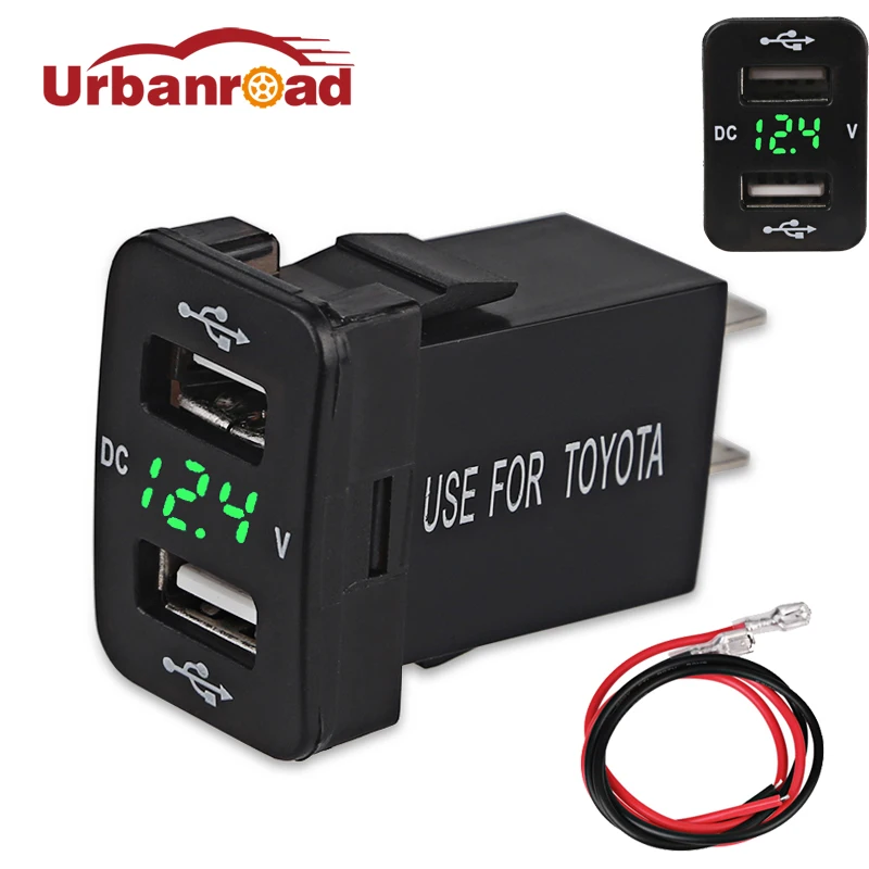 

Urbanroad Dc 12v USB Socket Charger Voltage Meter Voltmeter Cigarette Lighter 2 Ports Power Adapter Interface Charger For Toyota