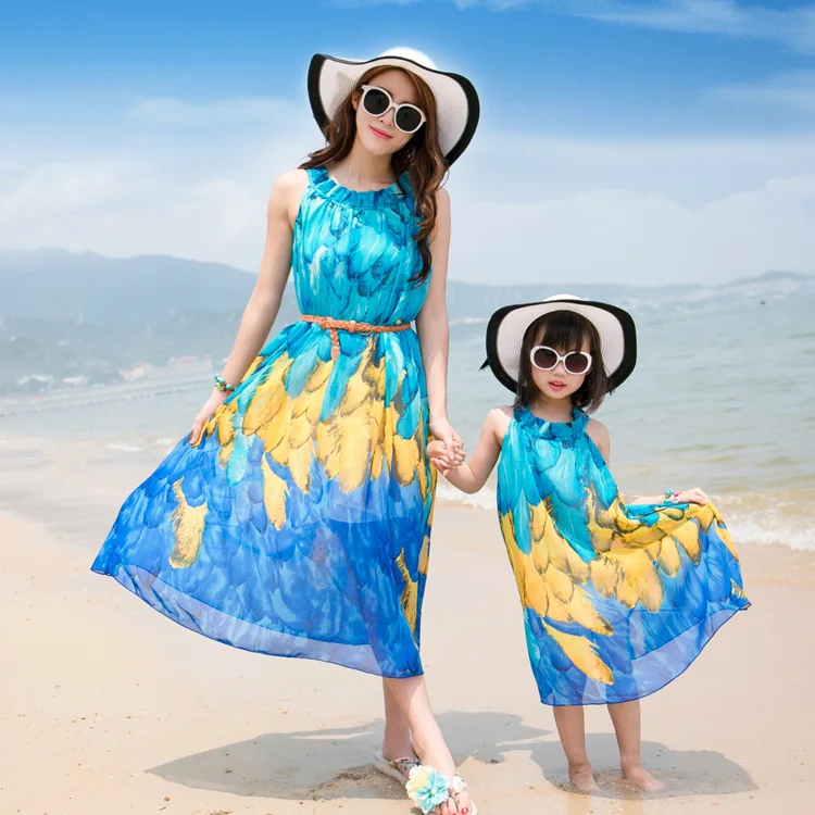 Семейные платья для мамы и дочки одежда богемное пляжное платье Летний стиль