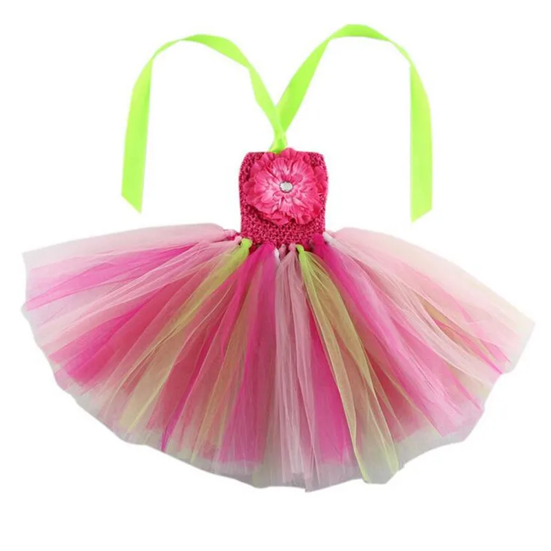 Милое Радужное платье-пачка ярких цветов Детские платья-пачки принцессы на