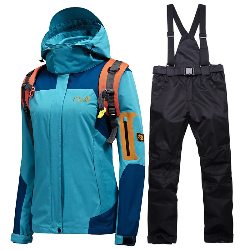 Sky blue Black Зимний лыжный костюм, женский бренд, высокое качество, лыжная куртка и штаны, теплые, водонепроницаемые, ветрозащитные, лыжные и сноубордические костюмы - Цвет: Sky blue Black