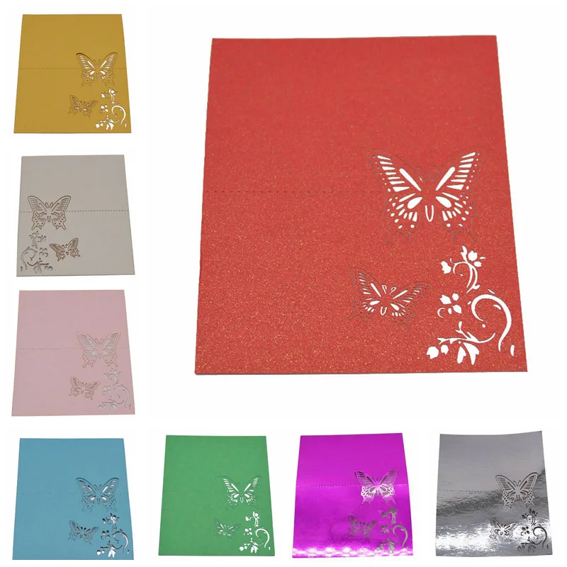 50 шт. бабочка Лазерная резка День рождения стол Имя Место открытки приглашения на