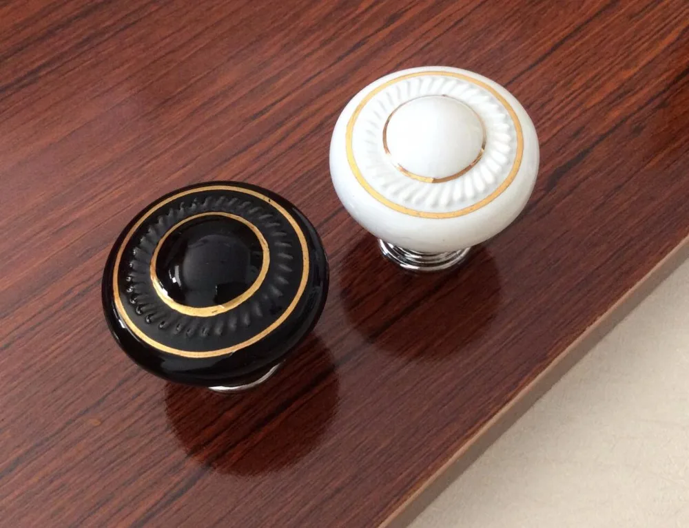 Черный/белый Керамика ручки ящика сельской местности Кухня шкафа/комод