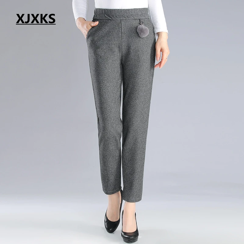 3 XJXKS pantaloni donna, высококачественные теплые женские штаны-шаровары, удобные модные однотонные повседневные женские брюки с украшением - Цвет: 3