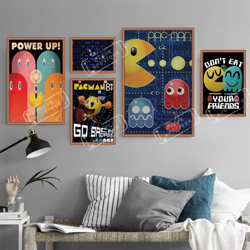 Pacman Дизайн Эскиз винтажные видеоигры Агитационный плакат ретро холст DIY наклейки на стену искусство домашний бар Плакаты Декор подарок