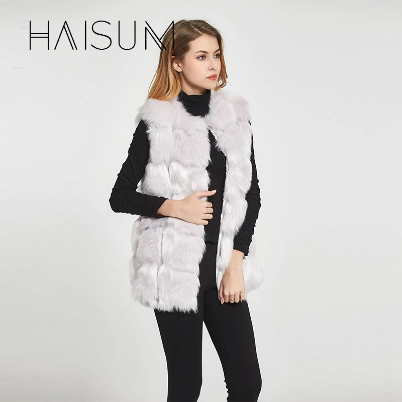 Haisum, Высококачественная меховая жилетка, роскошная, из искусственного лисьего меха, теплая Женская жилетка, зимняя, модная, меховая, женские пальто, куртка, жилетка, жилет Hn88