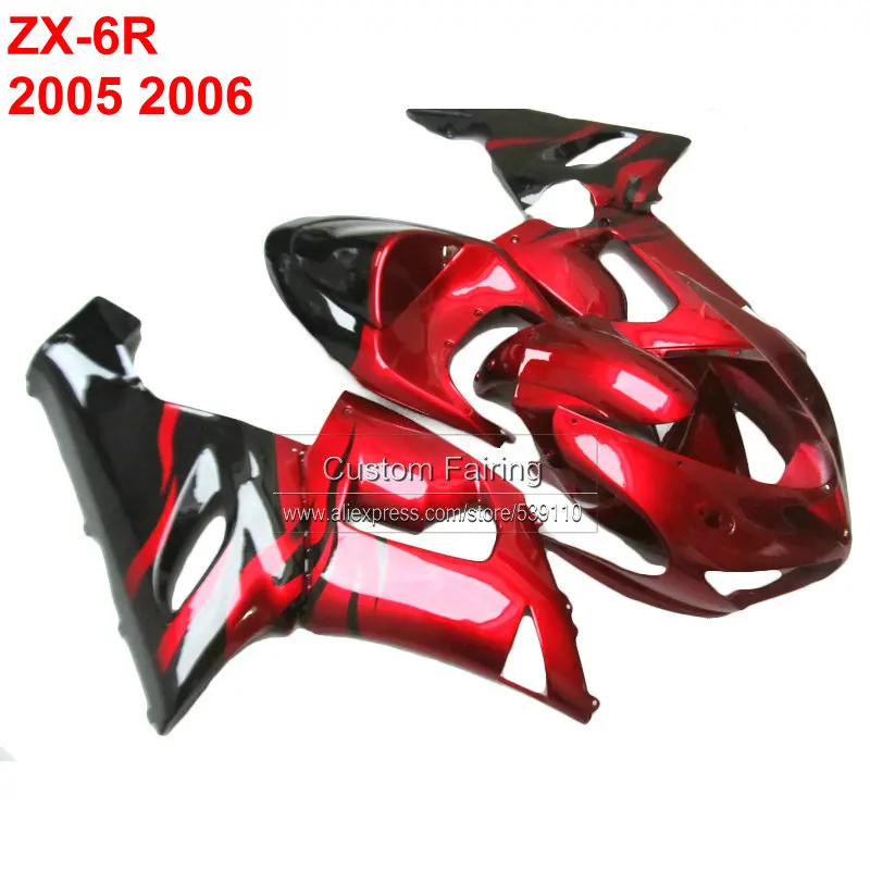 Красные мотоциклетные Обтекатели для Kawasaki zx6r zx 6r Ninja 05 06 2005 2006 бордовый черный
